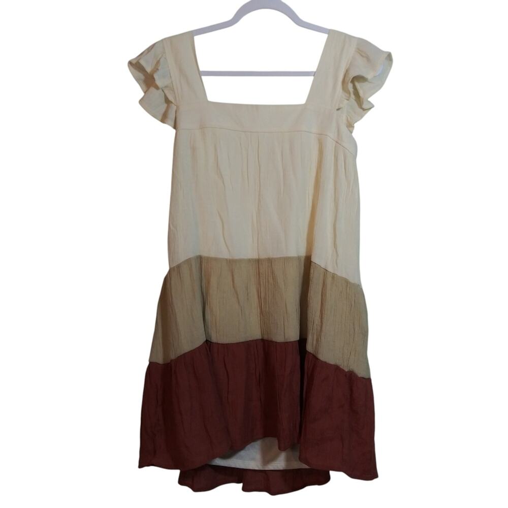 Mine Anthropologie Tiered Colorblock Flutter Sleeve Casual Boho Size M